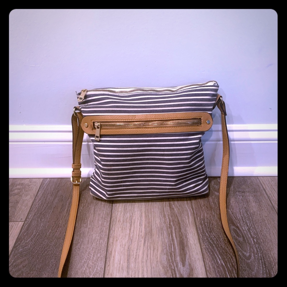A New Day Navy Striped Crossbody 11.5” W x 10” H